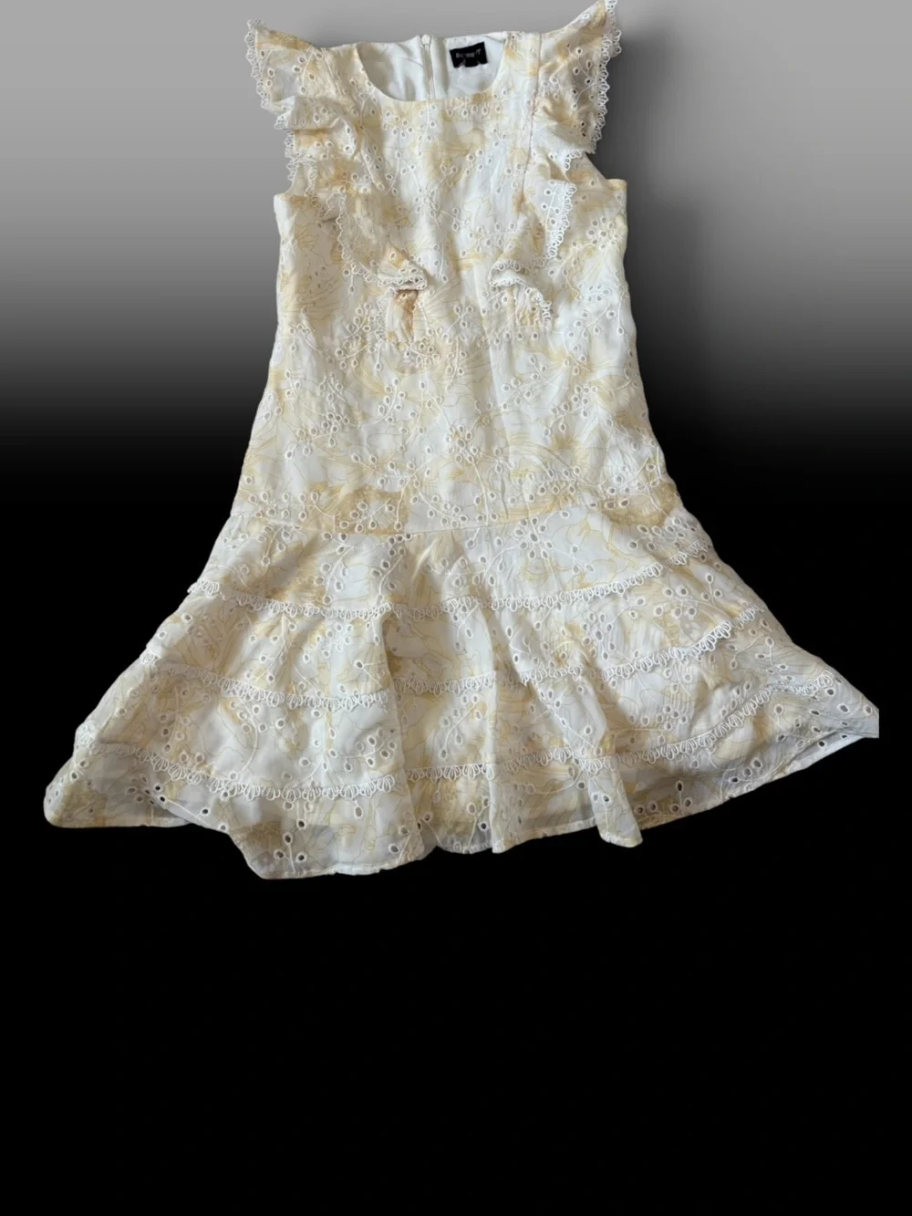 Bardot Junior Australian Designer Cream/Yellow Eyelet Lace Ruffle Dress Coquette